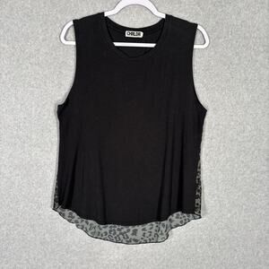 CHRLDR Top Large Green Tank Animal Leopard Sheer Pima Modal Soft Muscle‎ Moto